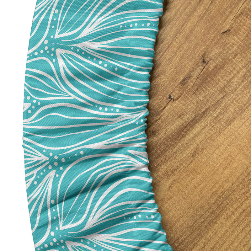 Bungalow Rose Abstract Fitted Round Tablecloth Diameter Turquoise White, 47.24" Round