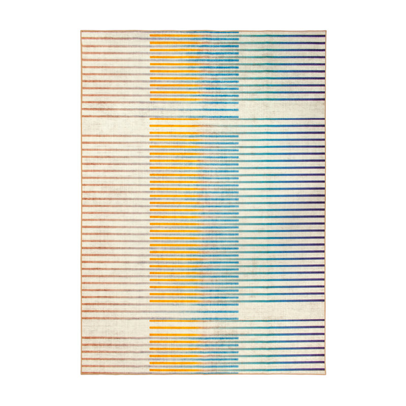 Flux Striped Multicolor Performance Flatweave Washable Indoor / Outdoor Rug, Rectangle 5' x 7'