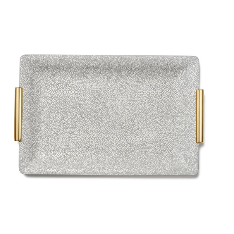 Gray Shagreen Vanity Tray with Gold Accents