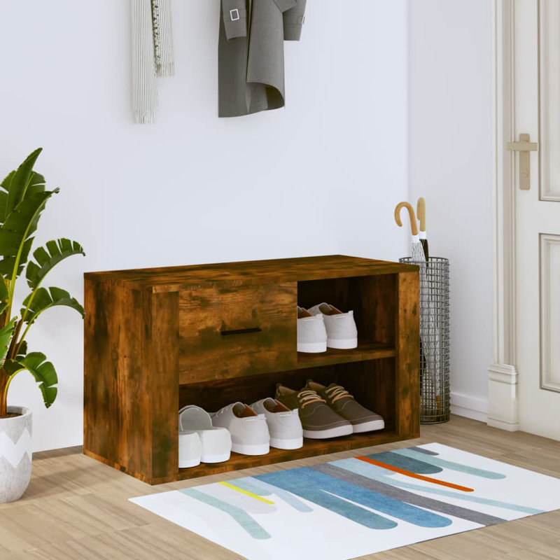 4 Pair Shoe Rack, Smoked Oak
