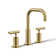 Purist® Widespread Faucet with Drain Assembly Low Lever Handles and Low Gooseneck Spout