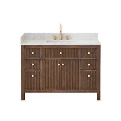 Lala 48" Single Bathroom Vanity with Grain White Engineered Stone Countertop without Mirror