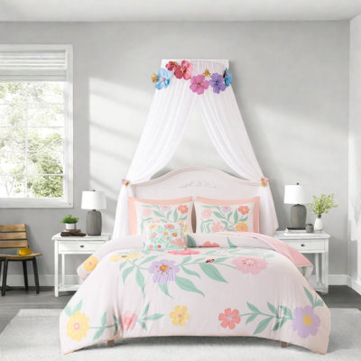 Ensembles de literie à motif floral, ensemble d'édredon 6 pièces en microfibre pour grand lit, chambre de fille