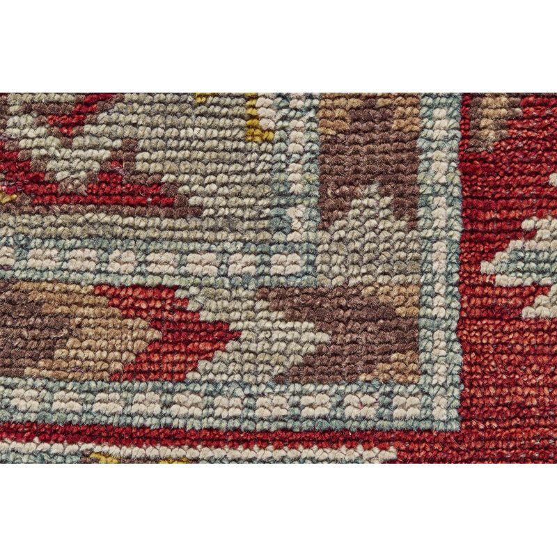 Piraj Wool Geometric Area Rug in Red, Rectangle 2' x 3'