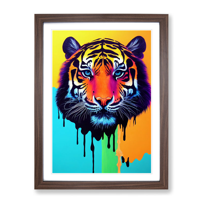Painted Tiger No.5 Abstract - Wall Art, 36cm H x 27cm W, Walnut Framed