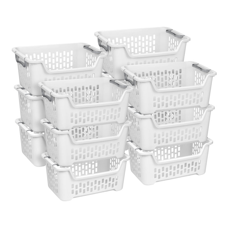 Panier à linge empilable Sterilite, 2 paniers à boisseau avec poignées, blanc, paquet de 12