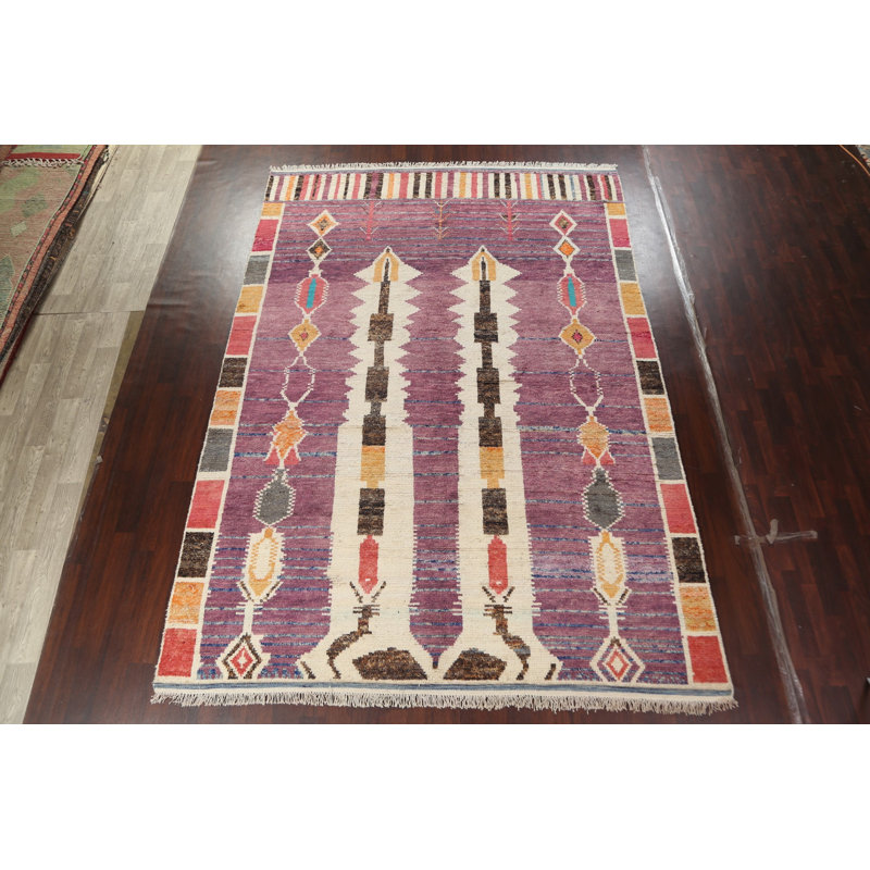 Tapis mauve en laine marocain noué à la main 9 x 13
