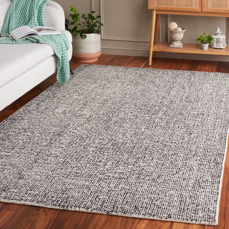 Macguiness Ebony Hand Tufted Wool Jute Cotton Rug in Black/Ivory, Rectangle 5' x 8'