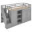Functional Loft Bed With 3 Shelves, 2 Wardrobes And 2 Drawers,  Ladder With Storage, No Box Spring Needed, Grey-2047009056