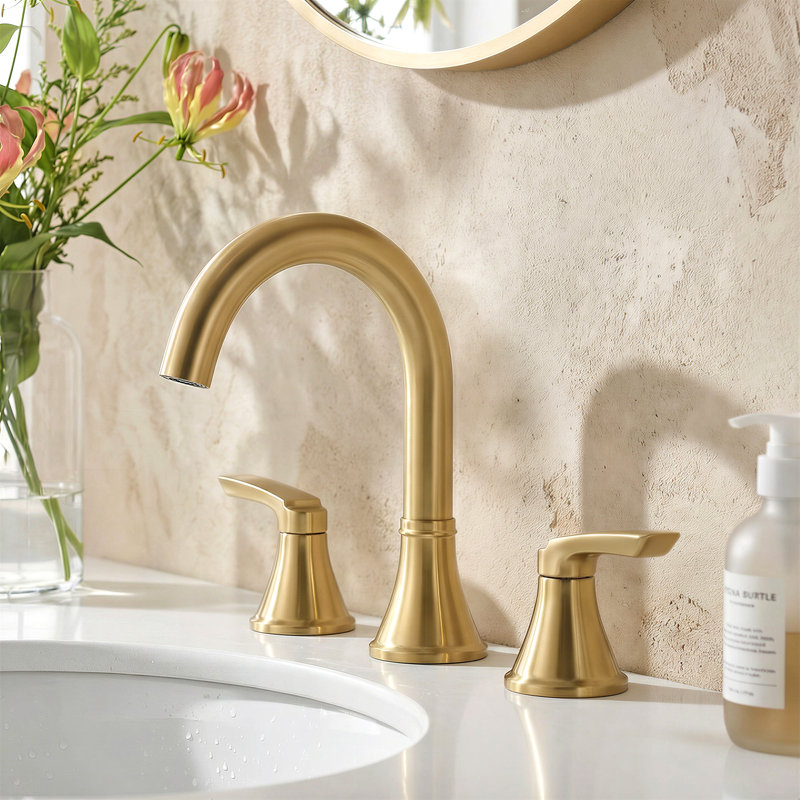 Widespread Bathroom Faucet 3-Hole, 2-Handle Sink Faucet With Pop-Up Drain, Brushed Gold