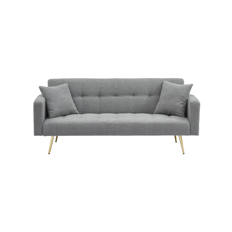 71.7 - Inch Grey Teddy Fleece Sofa Bed With Two Included Throw Pillows, Gray