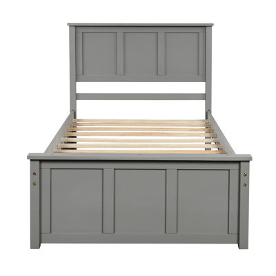 Twin Size Platform Bed With Trundle, Gray - Solid Wood And Trundle For Stability