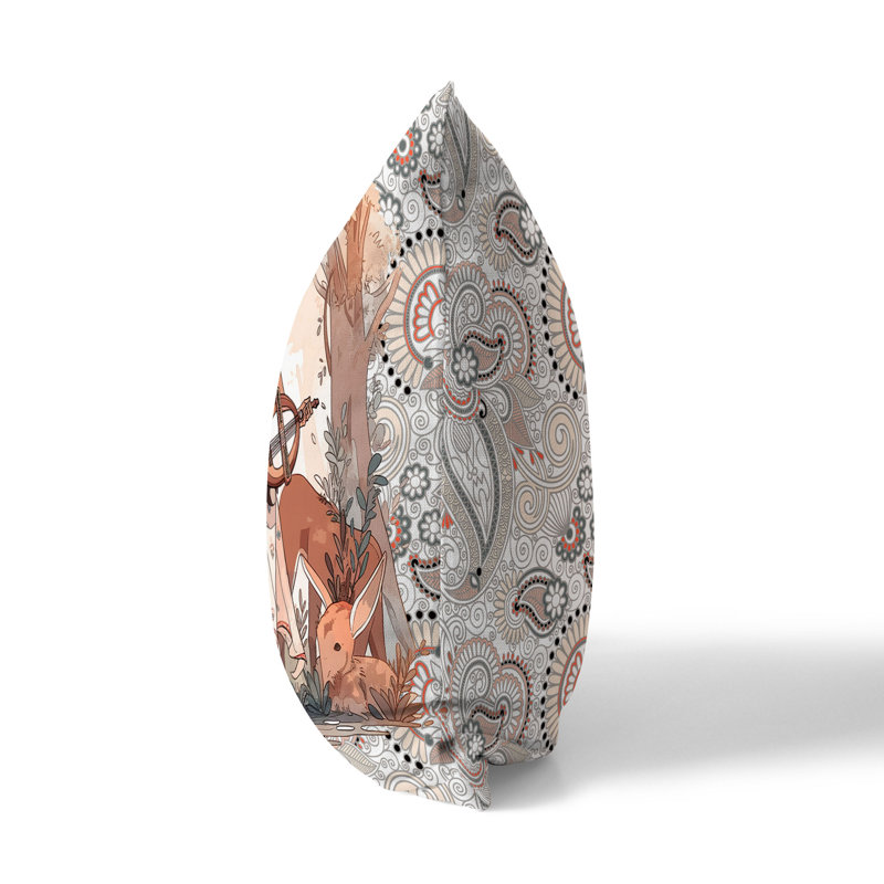 Coussin décoratif réversible intérieur / extérieur Forest Melody, H 18 po x l 18 po, Blanc / orange / taupe