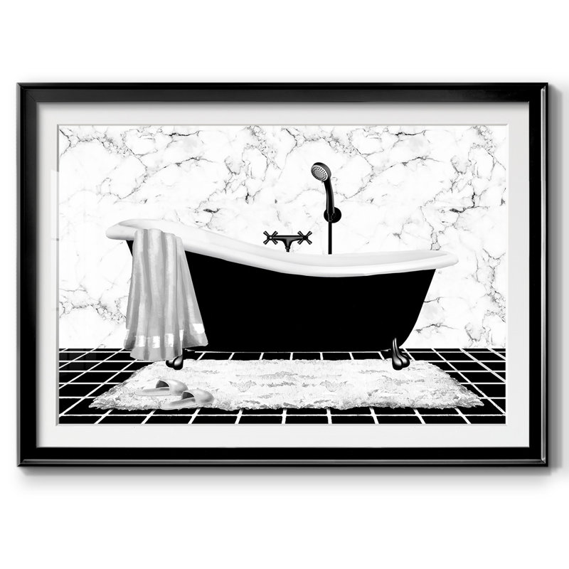 Modern Bath I, reproduction d'art encadrée, H 30 po x l 44 po x P 1,5 po, Noir