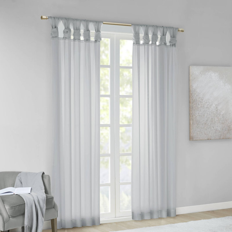Lester Polyester Twisted Tab Voile Sheer Window Pair, Light Grey, 50" W x 84" L