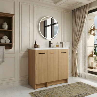 Meuble-lavabo sur pied 36 po avec lavabo en résine et 2 armoires