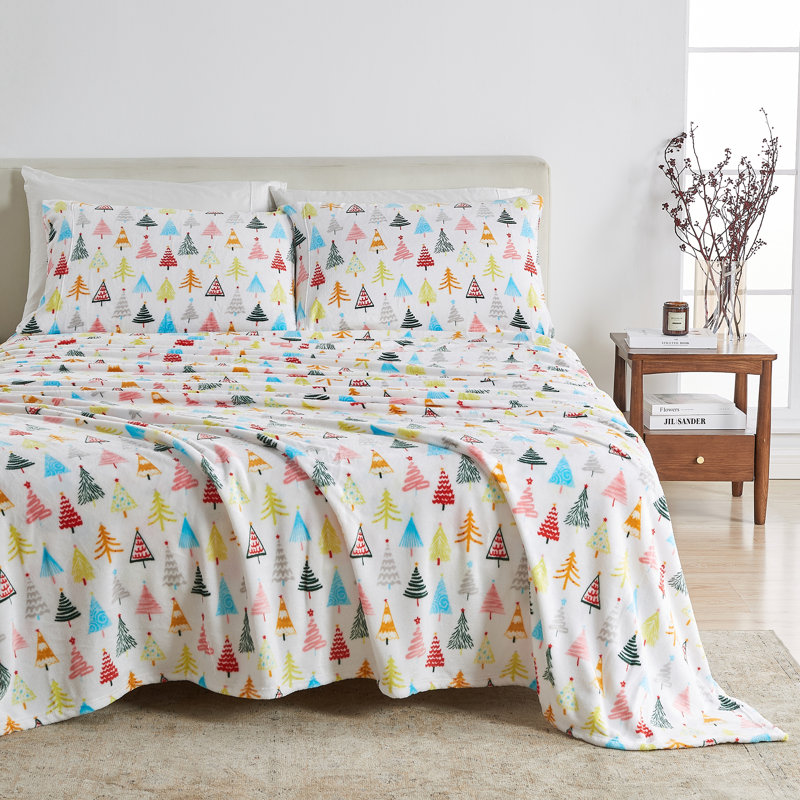 Ultra Soft Micro Plush Velvet Printed Sheet Sets, Twin Sheet w/ 1 Fitted Sheet&1 Pillowcase