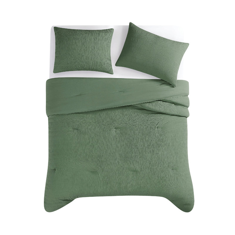 Ensemble d'édredon délavé froissé Trely Soft, Vert, Édredon pour très grand lit + 2 très grandes ta