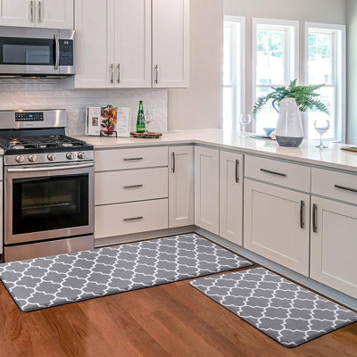 Tapis de cuisine - Gris - Anti-fatigue coussiné, Mousse de PVC robuste, Imperméable, Antidérapant, Confort debout ergonomique, Utilisation dans la cuisine / le bureau / la lessive
