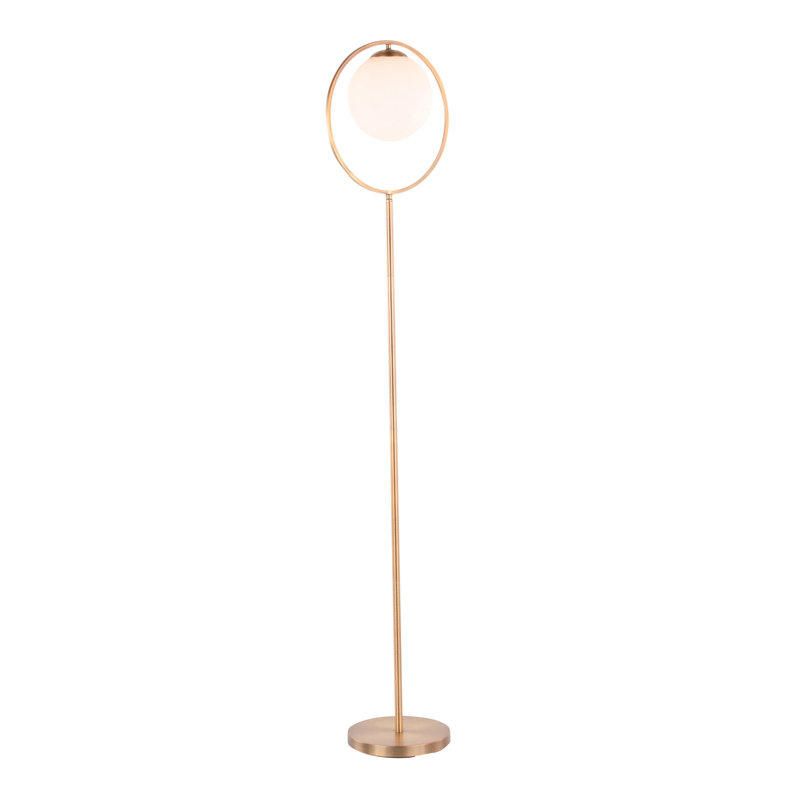 Moon Contemporary Floor Lamp in Gold Metal and Frosted Glass