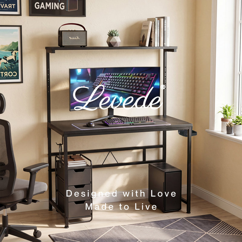  Compact Gaming Desk PC Computer Table with Adjustable Monitor Shelf 80cm