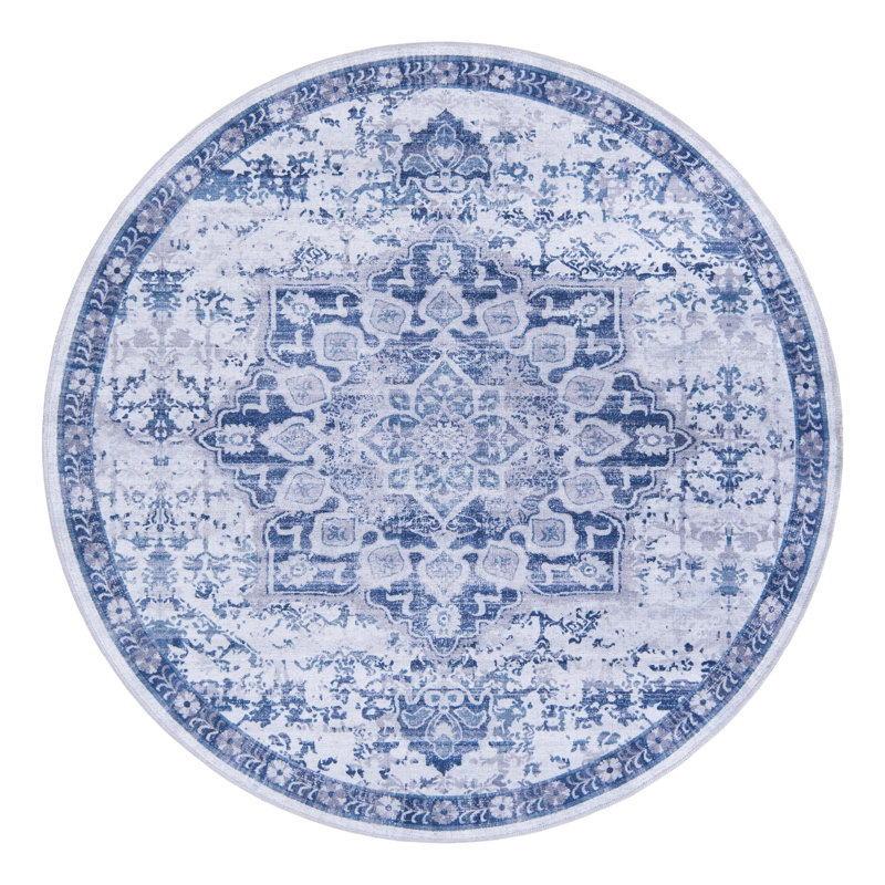 Matsumura Oriental Gray/Blue Area Rug, Round 5'11"
