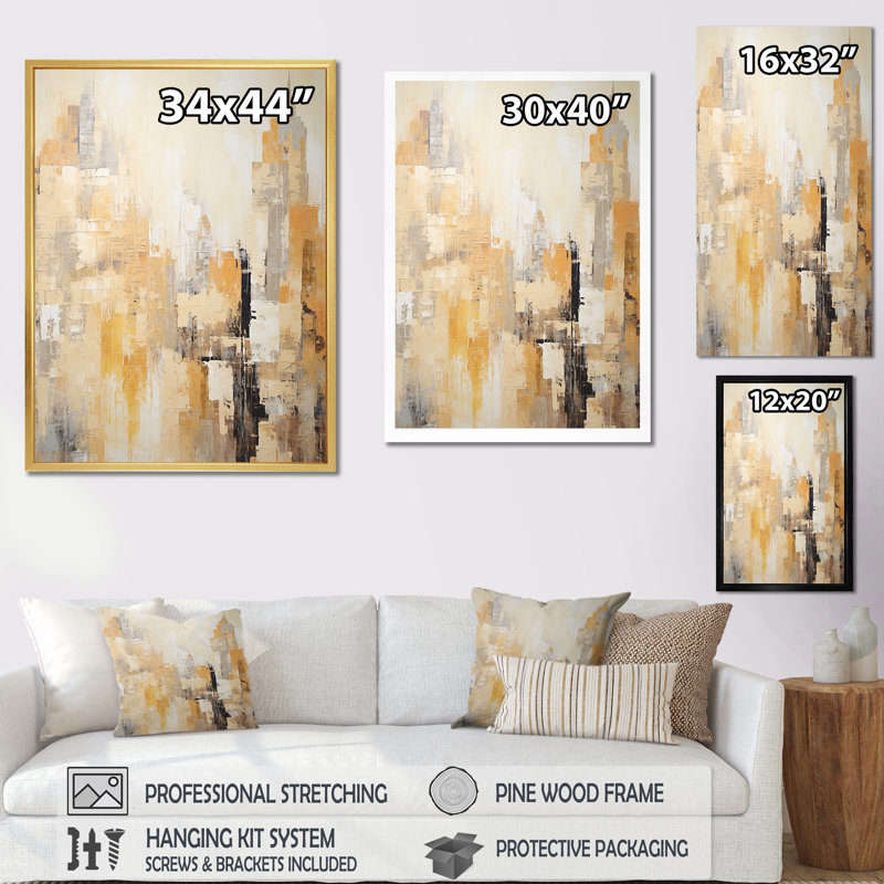 «Modern Cityscape Skycraper Golden Blocks - Skyscrapers, art mural sur toile, Cadre photo doré simple
