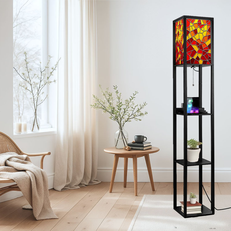 Lampe sur pied à DEL à intensité variable, impression sur vitrail, mosaïque de fenêtre, cadre en panneau de fibres à densité moyenne avec télécommande, lumière 3 couleurs, pour le salon, la chambre à coucher