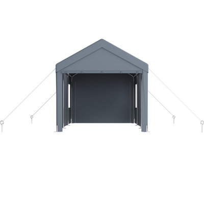 Auvent de garage portatif 12 pi x 20 pi. Structure en acier galvanisé, 2 portes, 4 fenêtres d'aération. Housse en PE hydrofuge, facile à assembler pour voiture, camion, bateau, abri d'auto avec jardin.