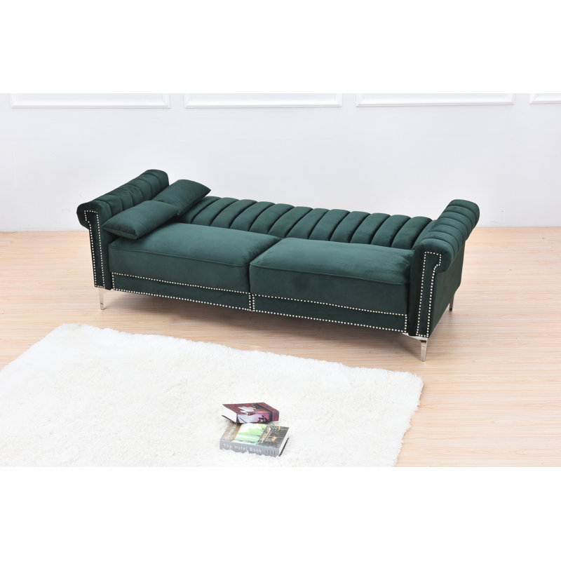 Twin 85'' Velvet Futon And Mattress, Green