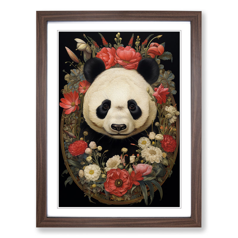 Panda Art Deco - Single Picture Frame Print on Wood, 34cm H x 25cm W x 2cm D, Walnut Framed
