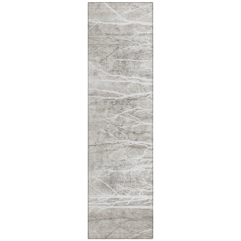 Machine Washable Indoor/Outdoor Xhevrie Silver Rug, Runner 2'3" x 7'6"