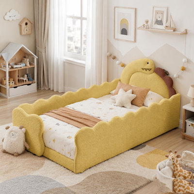 Twin Size Cute Dinosaur-Shaped Kids Bed with Safety Guardraild