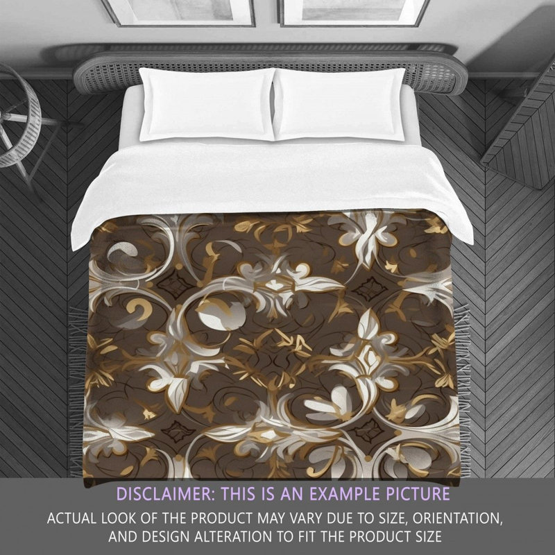 Polyester Comforter, Brown/Silver Damask, King Comforter