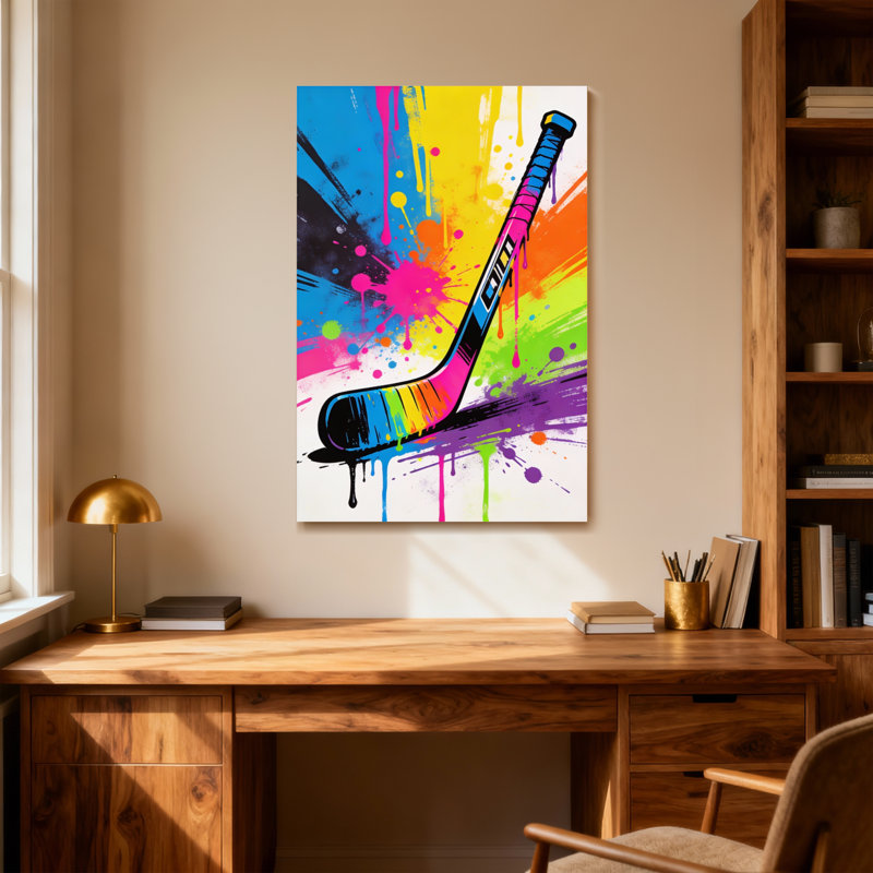 Abstract Colourful Hockey Stick With Paint Splashes, 18" H x 12" W