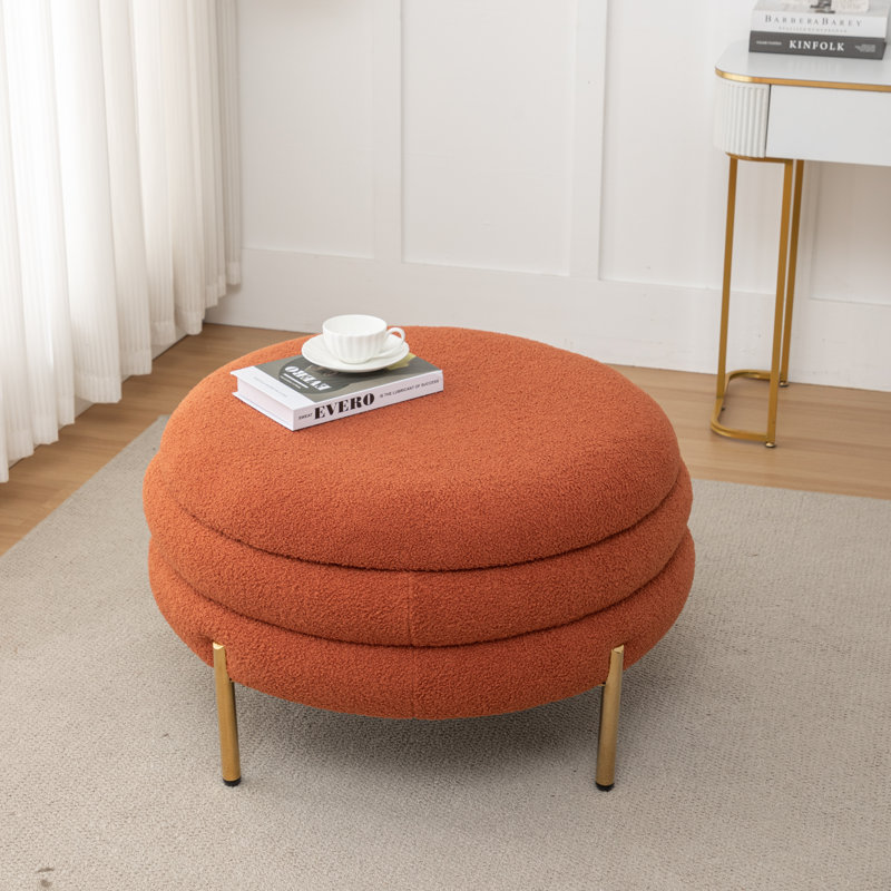 Repose-pieds rond avec rangement Lytham, Mélange de polyester orange