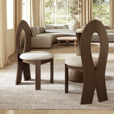 Modern Vintage Solid Wood Dining Chair With Fish-Shaped Backrest, Comfortable Cusion (Set Of 2)