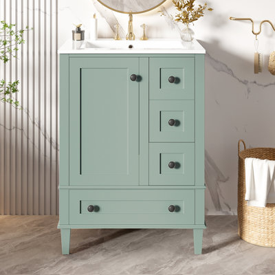 Meuble-lavabo de 24 po de couleur, équipé d'un lavabo en céramique intégré, de nombreuses options de rangement et de mécanismes à fermeture en douceur, lavabo, porte à fermeture en douceur pour une porte sophistiquée