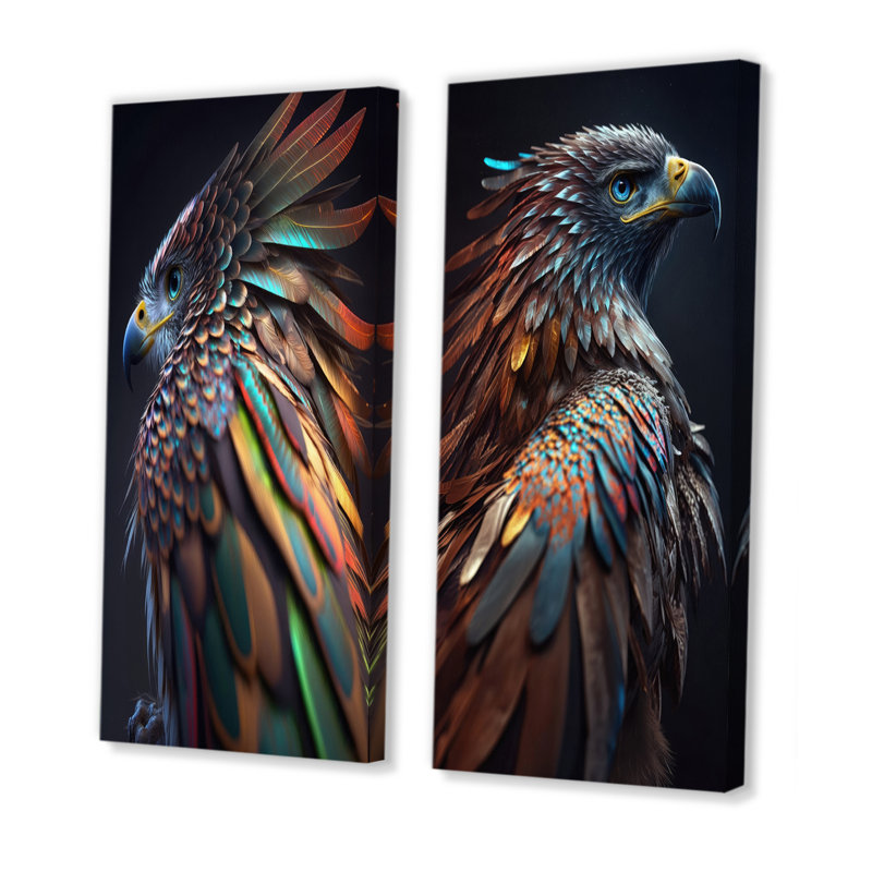 «Macro Colorful Feather Eagle I», 2 pièces sur toile, H 32 po x l 32 po, Toile tendue