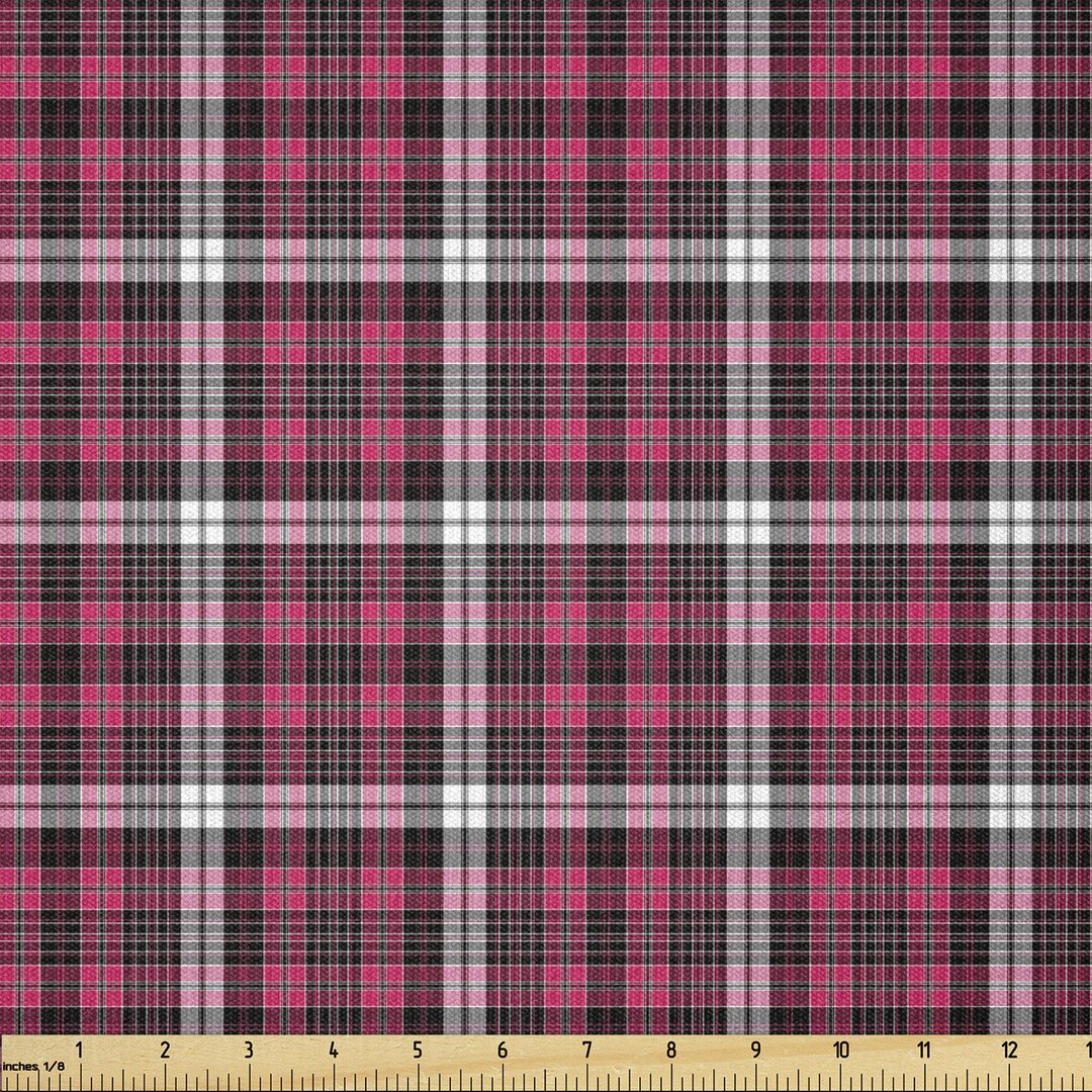 Stoff als Meterware, Geometrische Old Tartan, Kariert, Schwarz Weiß Rosa