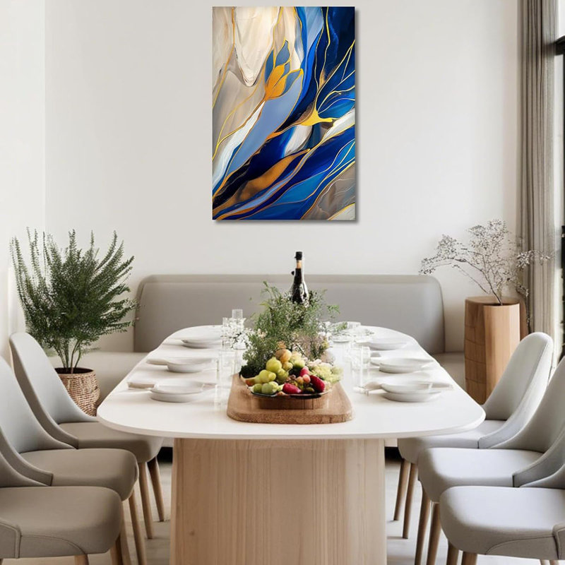 Abstract Wall Art Blue and White Picture Gold Texture Painting Modern Abstract Artwork Home Decor for Living Room Bedroom Bathroom Office(Abstract-5,16.00"x24.00")