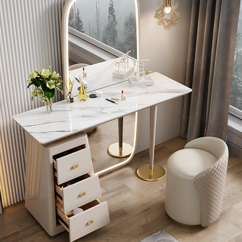 Table de coiffeuse intégrée avec tiroirs de rangement et miroir debout Light Luxury