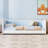 Twin Size Montessori Floor Bed with Upholstered Headboard & Armrests, Velvet Platform Bed Frame, Blue-128971331