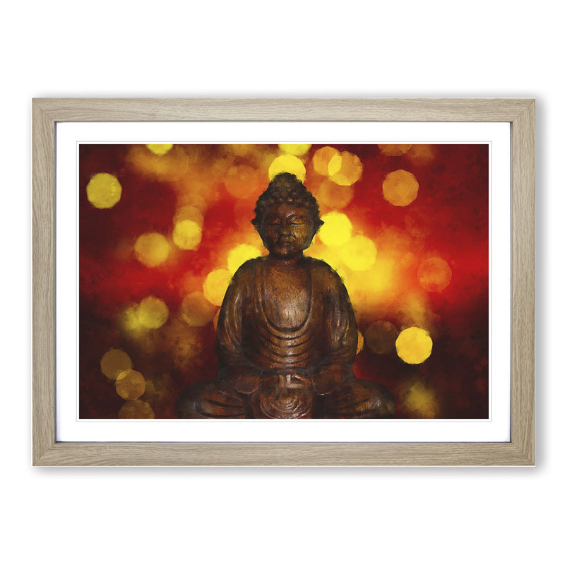 Buddha Statue Vol.2 - Picture Frame Painting, 48cm H x 65cm W x 2cm D, Oak