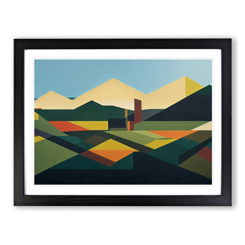Tranquil Abstract Mountains - Single Picture Frame Print, 46cm H x 64cm W x 2cm D, Black Framed