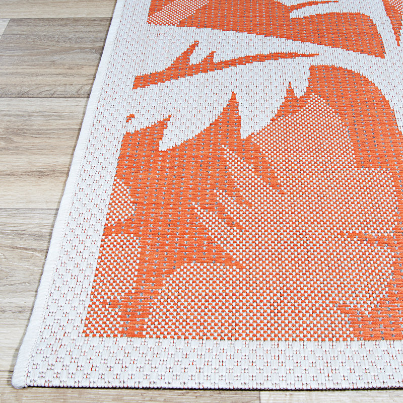 Waddington Floral Ivory Orange Indoor Outdoor Area Rug, Rectangle 3'9" x 5'5"