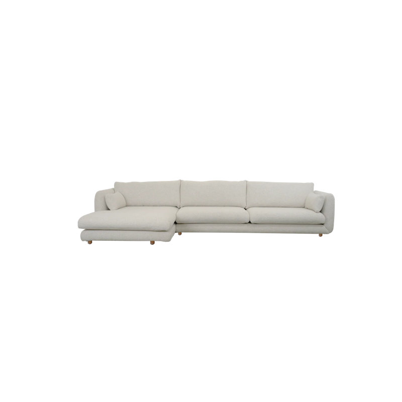 Bloom 2-Seater Sofa W/Chaise Lounge Right & Teak Legs, Light Gray Cane-line Ambience, 31.2" H x 143.4" W x 67" D