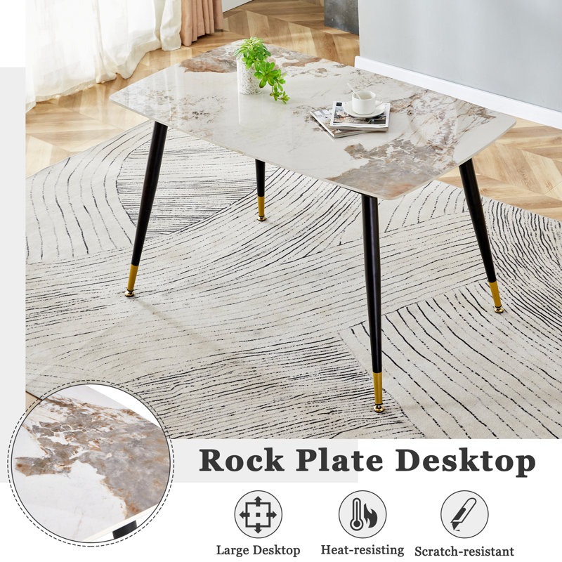 5 piece 50 "Lx 28"W Rectangular Stone Burning Tabletop Set, Brown/Beige, Yellow