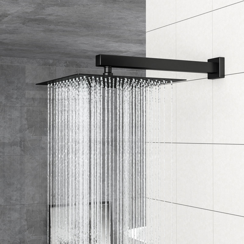 Matte Black 12 Inch Wall Mounted Square Dual Shower Head With - Balanced Valve, Ultra Thin Rainfall Head, 360° Rotation, And Feature Rich Design System, Scald, Adjustability, Handheld For Diverse