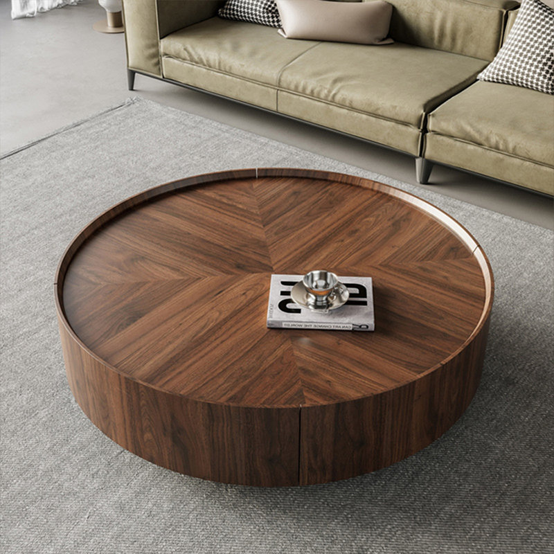 Table basse ronde en bois massif de couleur noyer, H 12,6 po x L 31,5 po x l 31,5 po